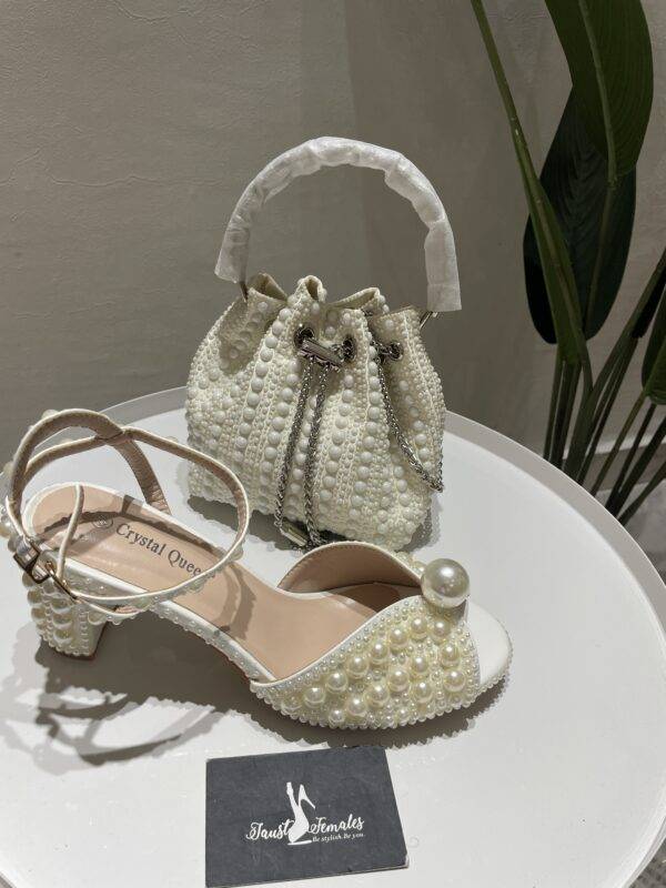 Crystal Queen Pearls Heels and Bucket Bag