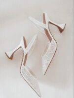 White Mesh Bridal Heels