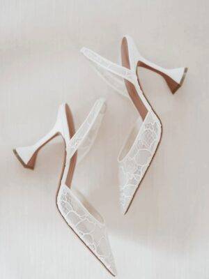 White Mesh Bridal Heels