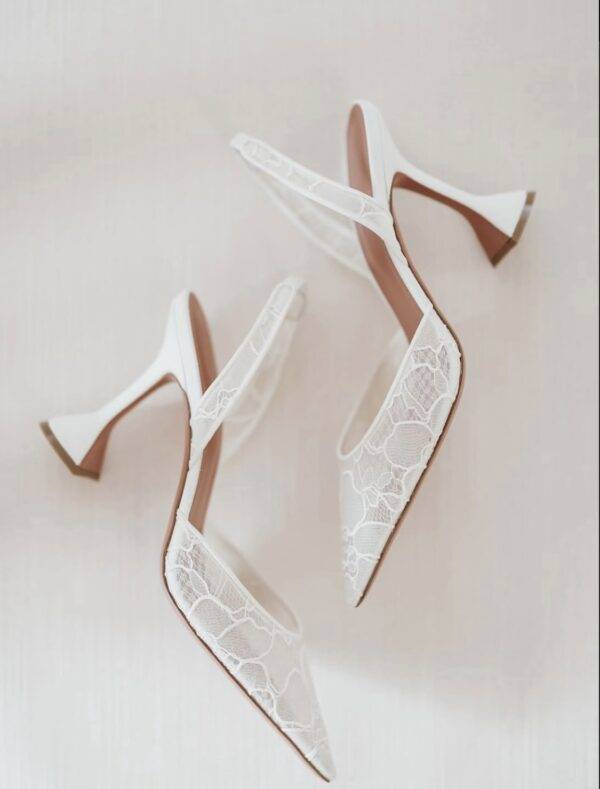 White Mesh Bridal Heels